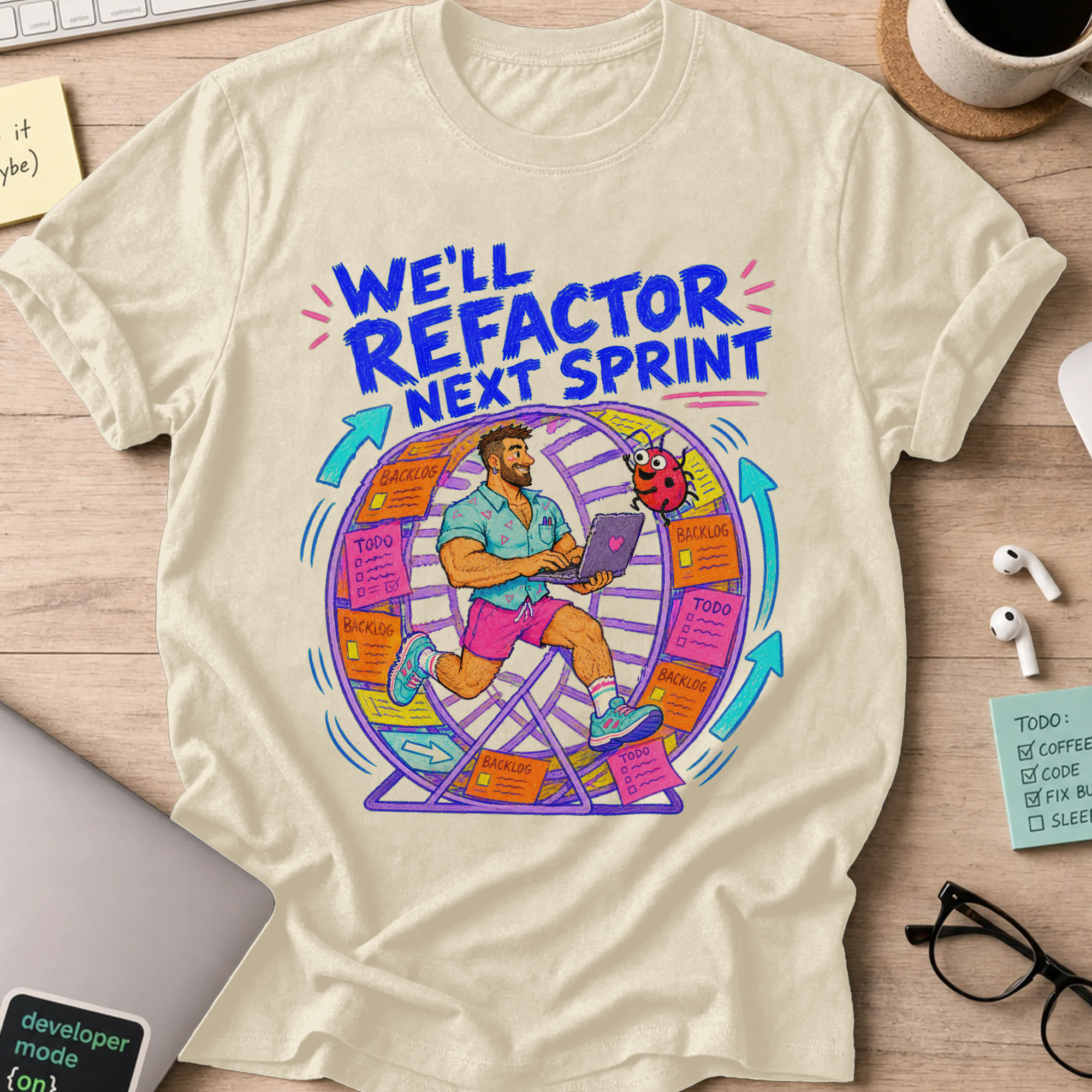 We'll Refactor Next Sprint Shirt — Natural storefront mockup