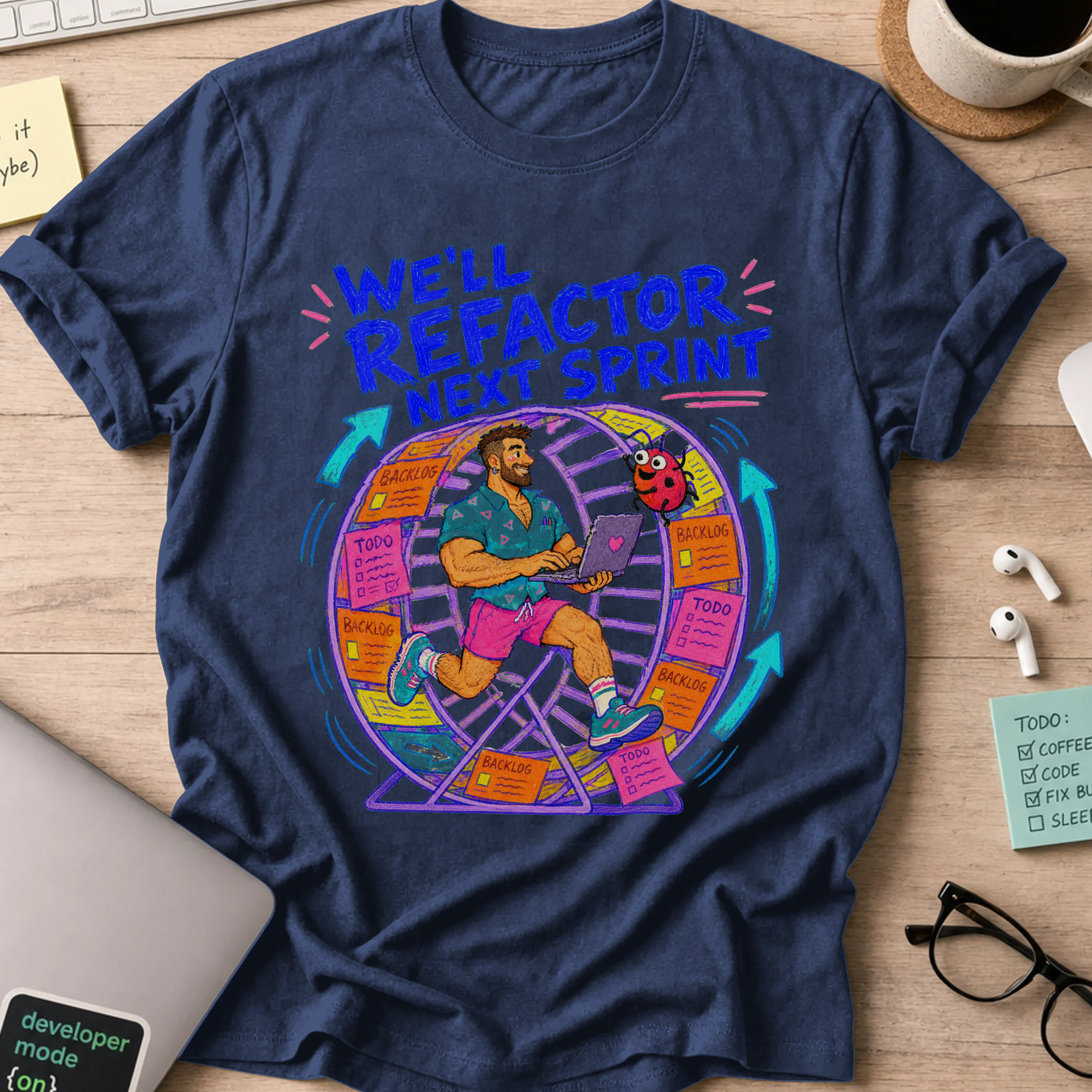 We'll Refactor Next Sprint Shirt — Navy storefront mockup