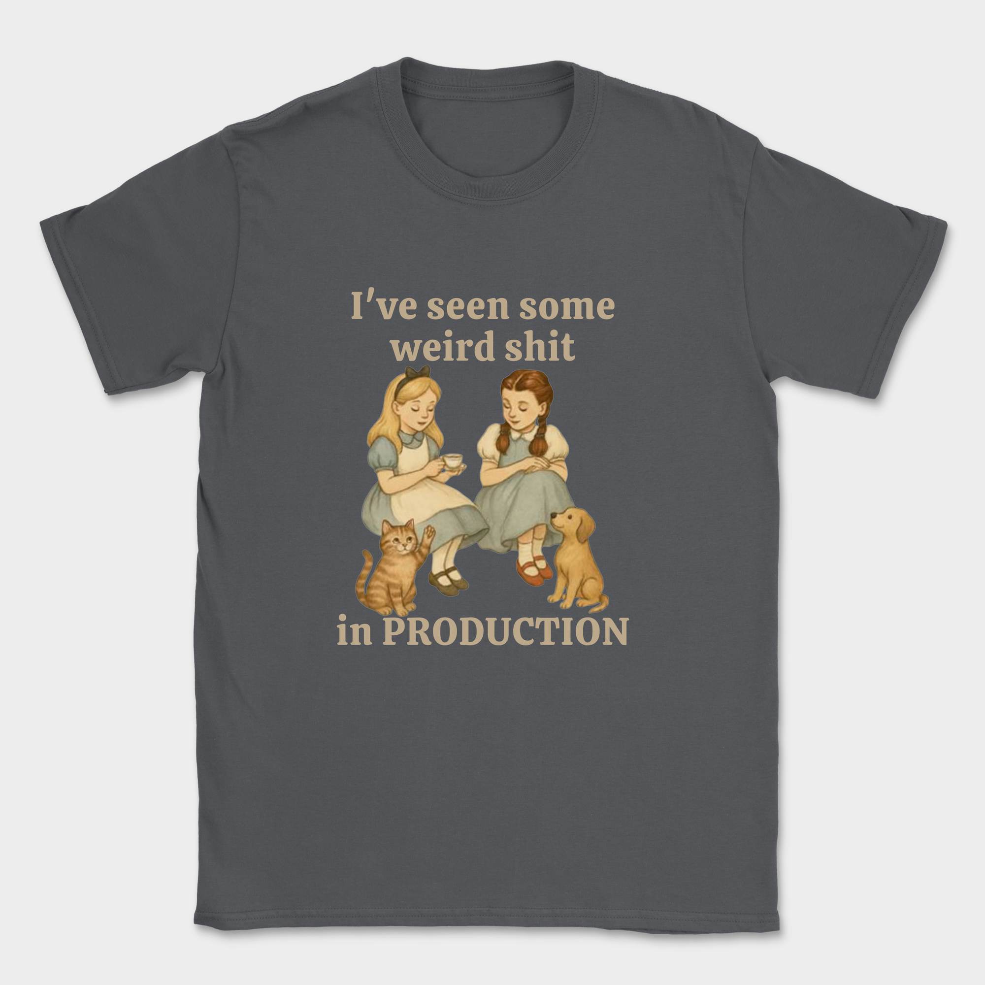 weird shit in production shirt — Dark Heather Grey