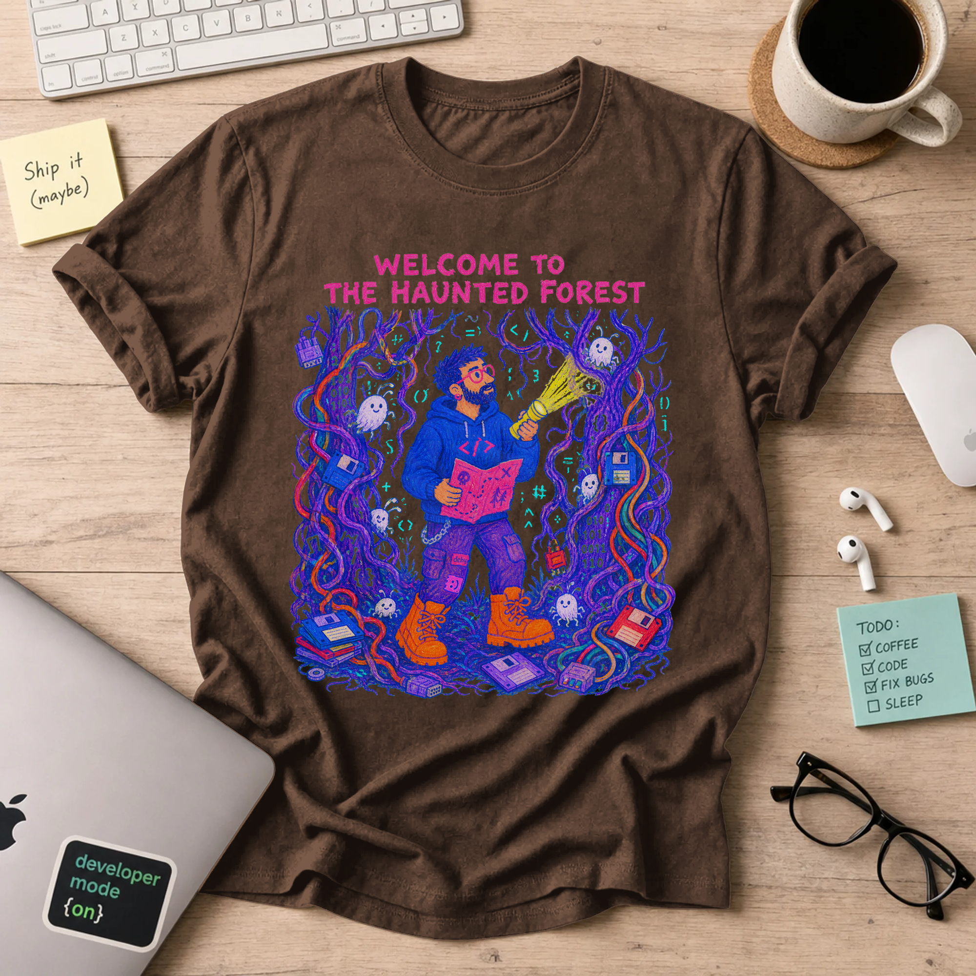 Welcome to the Haunted Forest Shirt — Dark Chocolate