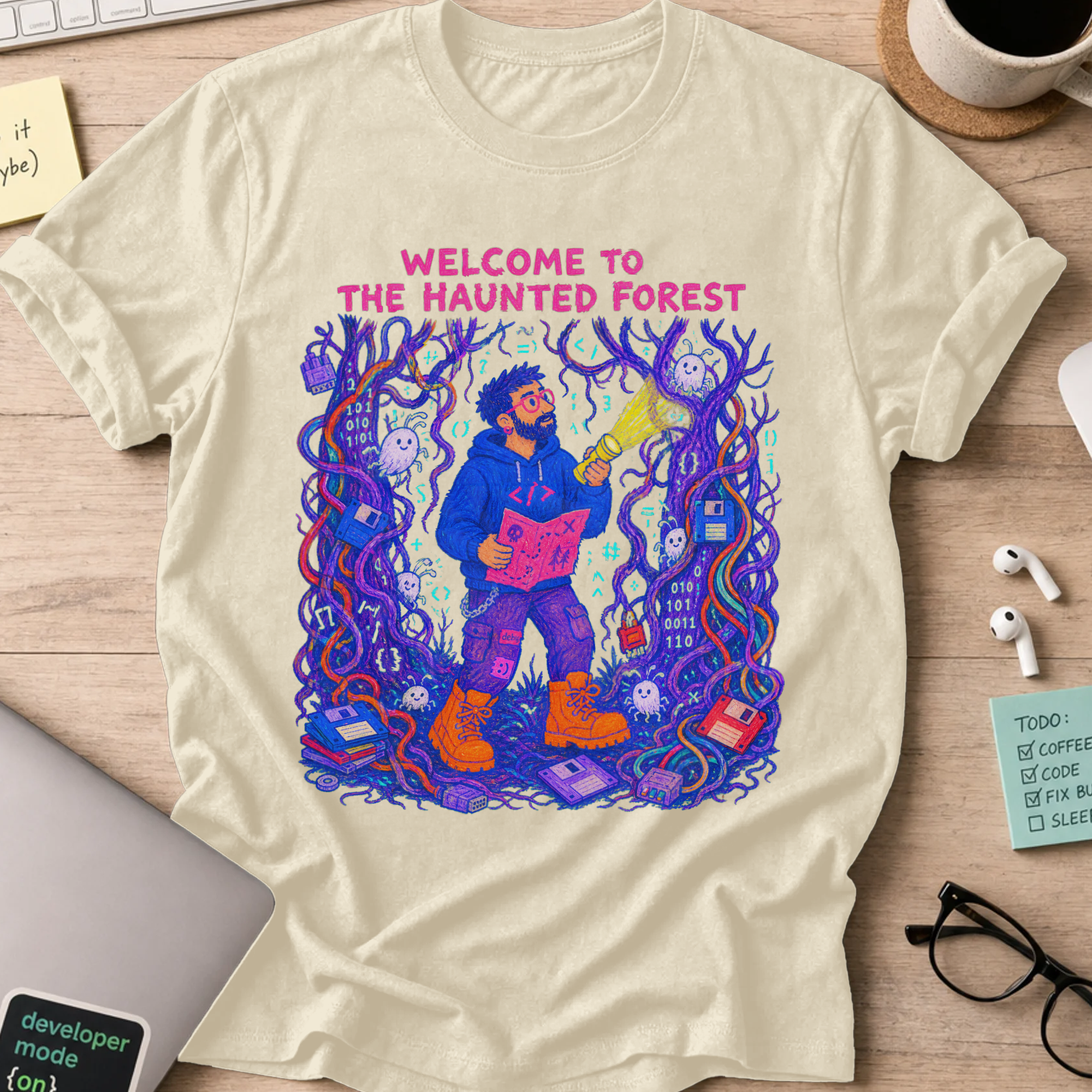 Welcome to the Haunted Forest Shirt — Natural storefront mockup