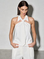 Polo Collar Tie Shirt Women's Design Vest - White Premium Fabric Finish Adjusting