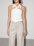 Polo Collar Tie Shirt Women's Design Vest - White Premium Fabric Finish Bust To Thigh