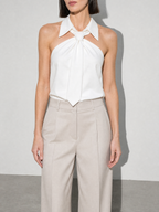 Polo Collar Tie Shirt Women's Design Vest - White Premium Fabric Finish Bust To Thigh