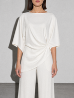 Relaxed-fit Top And High-waisted Wide-leg Pants Two-piece Set - White Premium Fabric Finish Bust To Thigh
