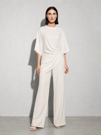 Relaxed-fit Top And High-waisted Wide-leg Pants Two-piece Set - White Premium Fabric Finish Main