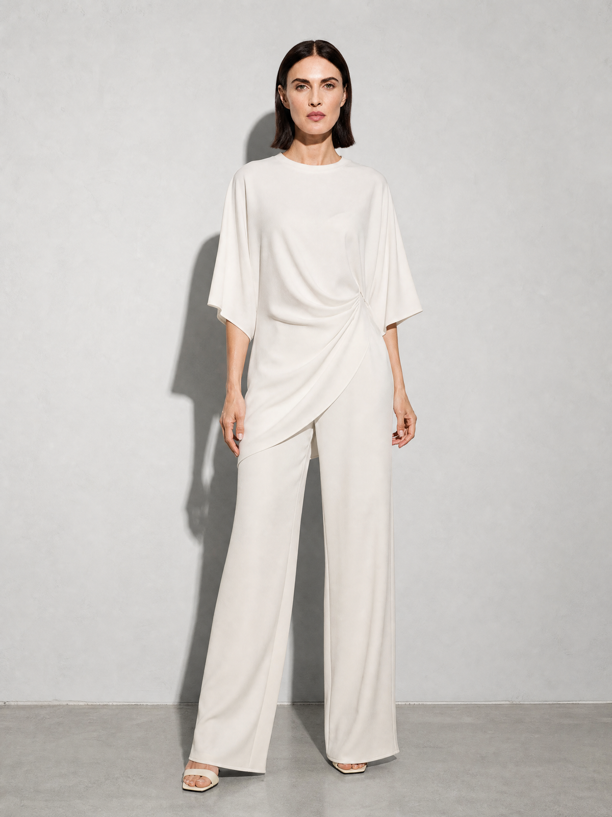 Relaxed-fit Top And High-waisted Wide-leg Pants Two-piece Set - White Premium Fabric Finish Main
