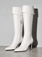 Stiletto boots side zip high heel boots over the knee boots - White Premium Leather Finish Shoe Angle