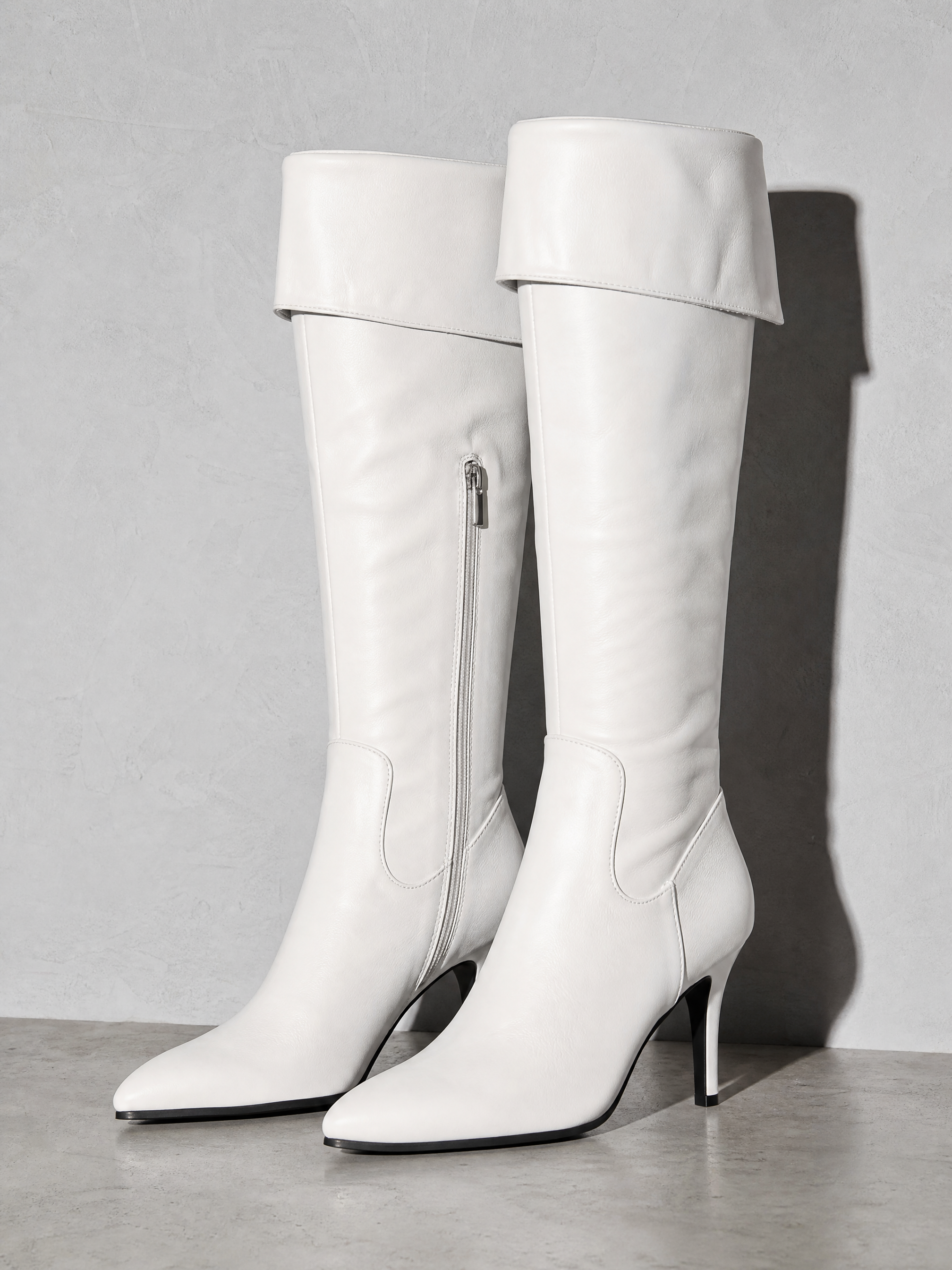 Stiletto boots side zip high heel boots over the knee boots - White Premium Leather Finish Shoe Angle