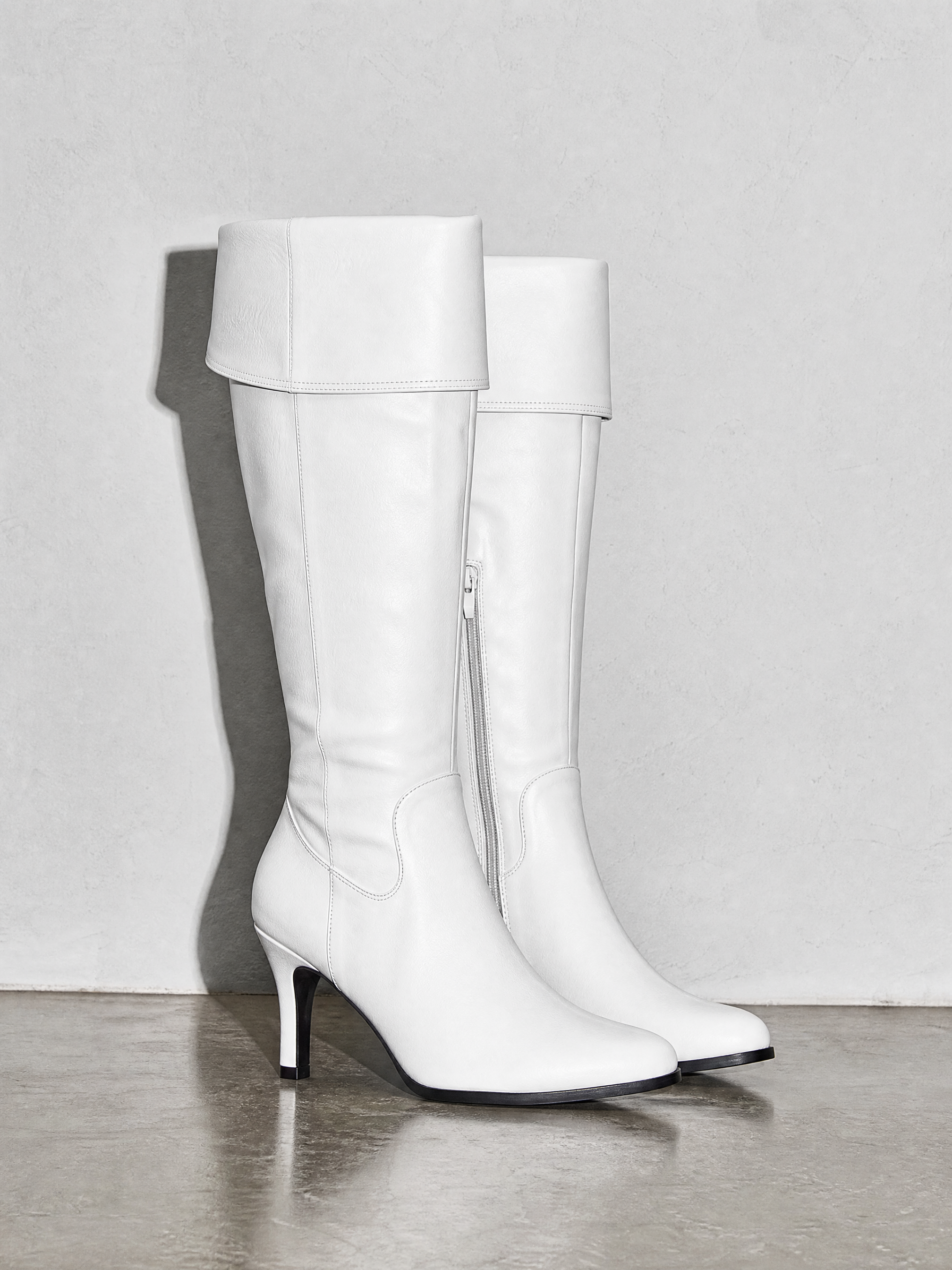 Stiletto boots side zip high heel boots over the knee boots - White Premium Leather Finish Shoe Full