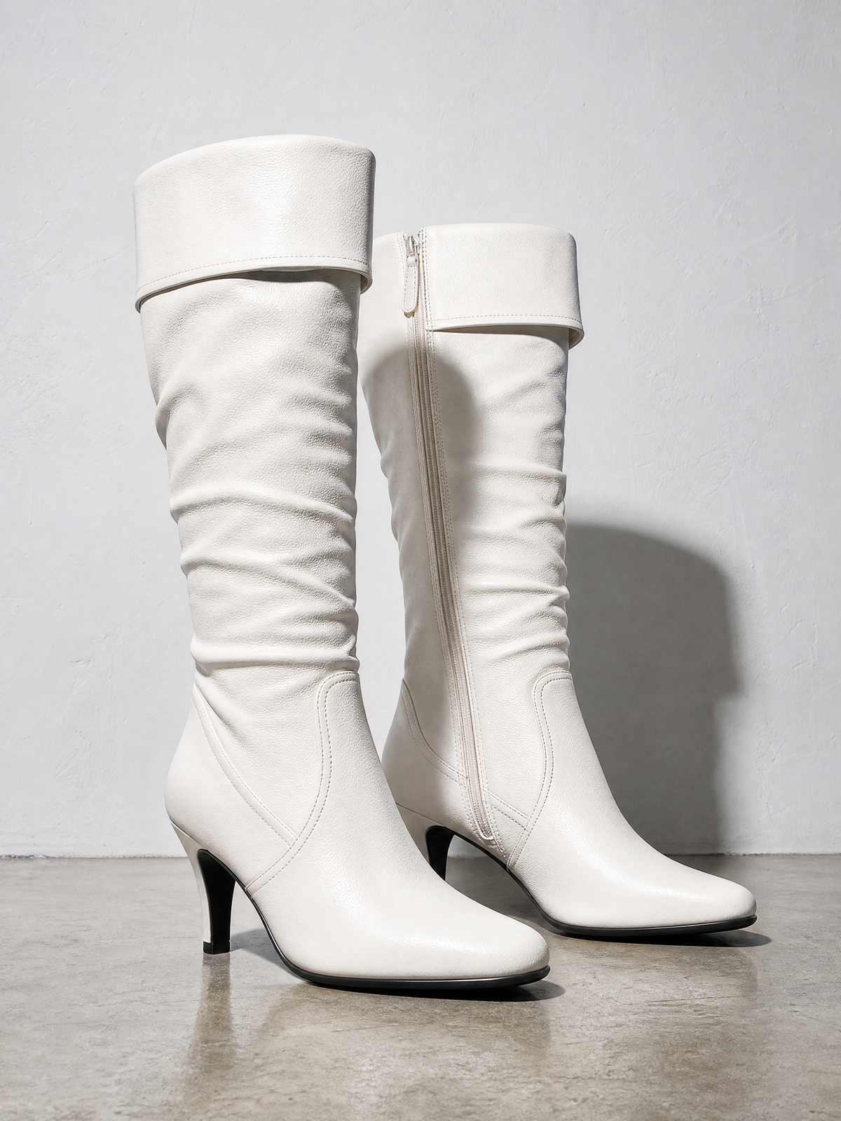 Stiletto boots side zip high heel boots over the knee boots - White Premium Leather Finish Shoe Macro