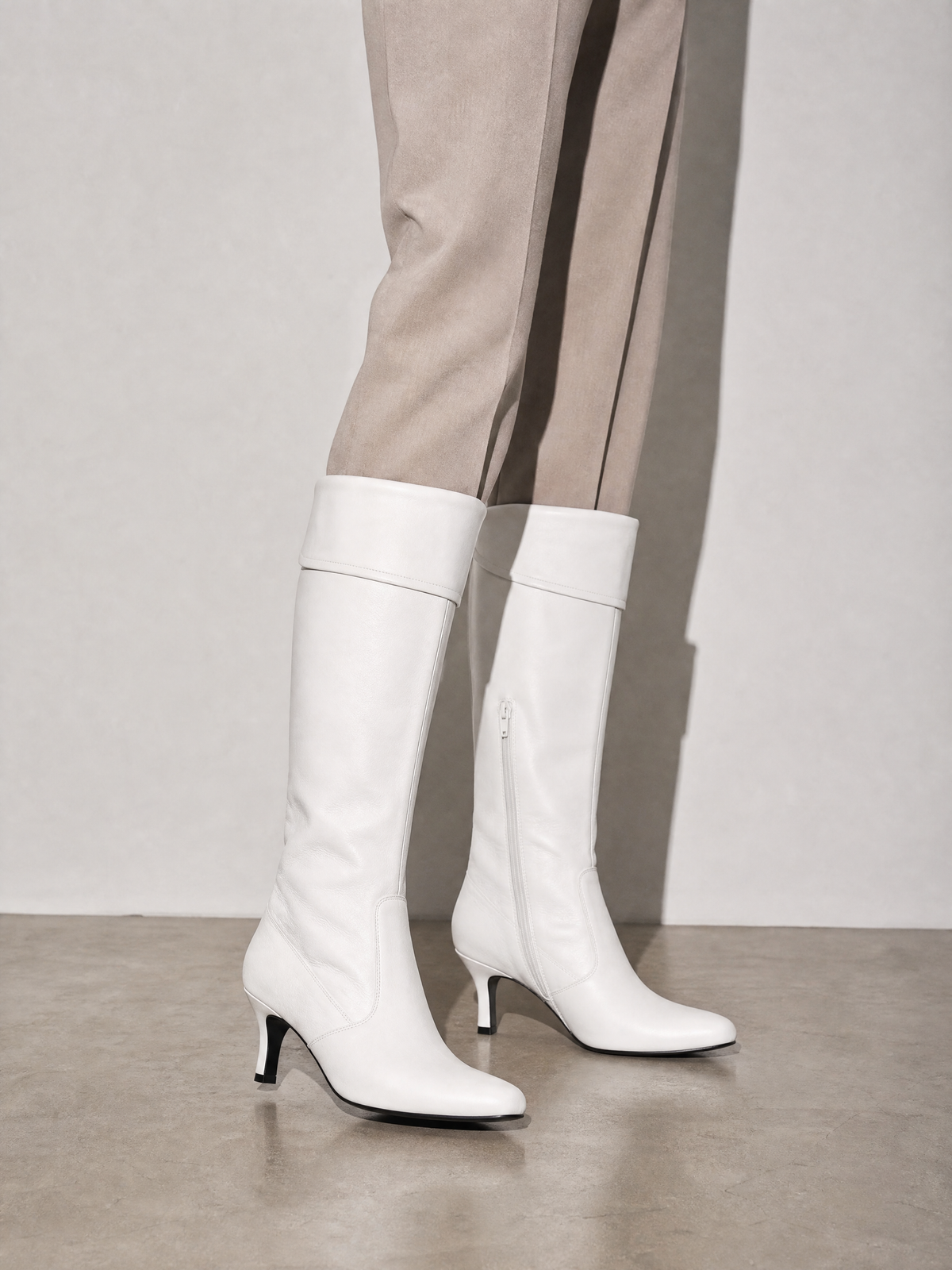 Stiletto boots side zip high heel boots over the knee boots - White Premium Leather Finish Shoe Worn