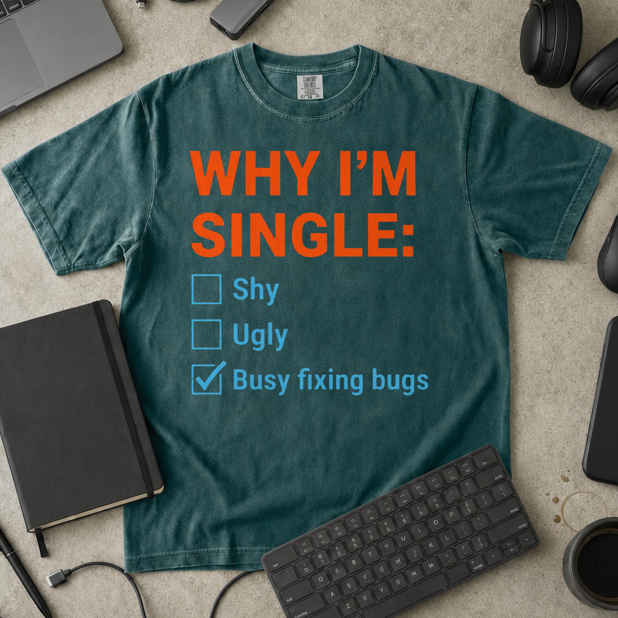 Why I'm Single Busy Fixing Bugs Premium Shirt — blue spruce Premium Shirt mock-up