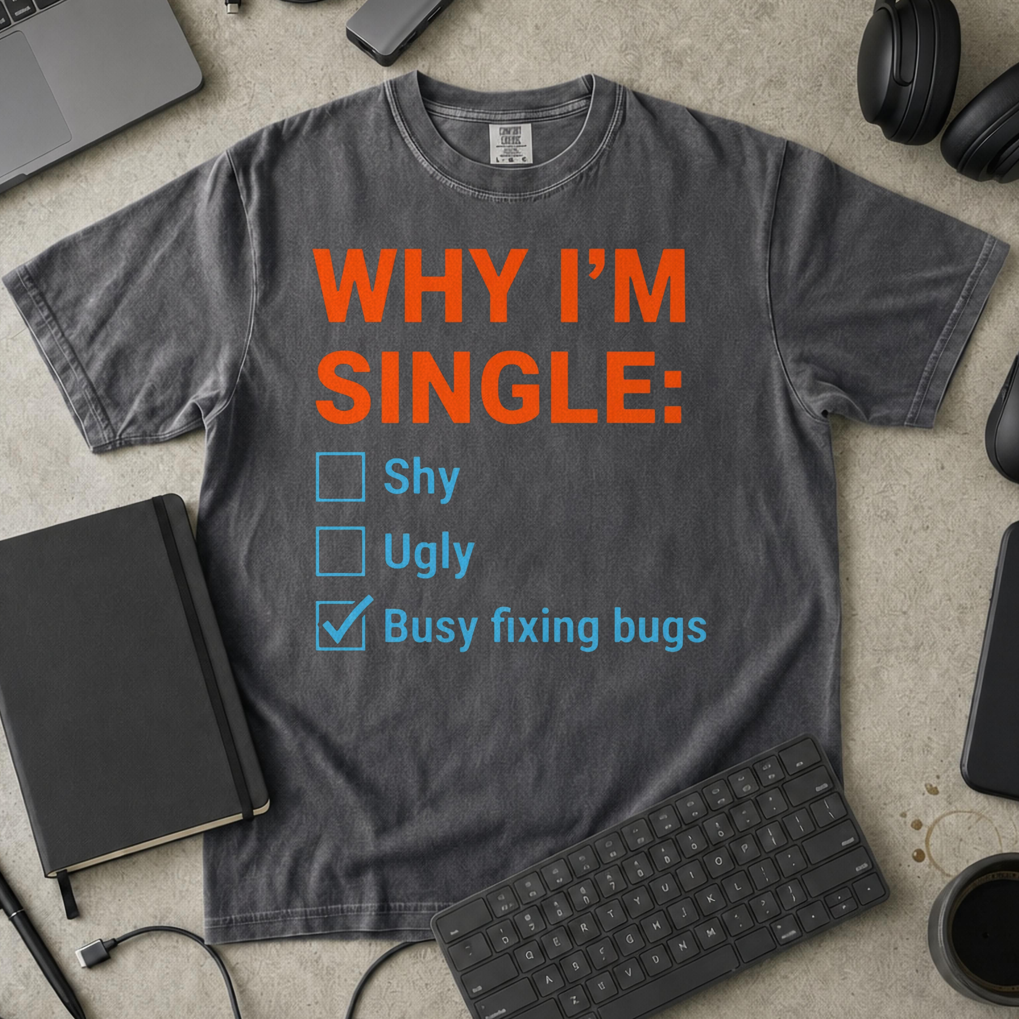 Why I'm Single Busy Fixing Bugs Premium Shirt — pepper Premium Shirt mock-up