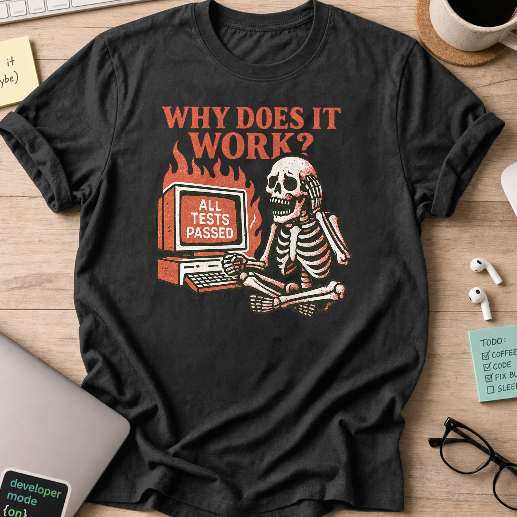 why does it work? all tests passed skeleton shirt - Black
