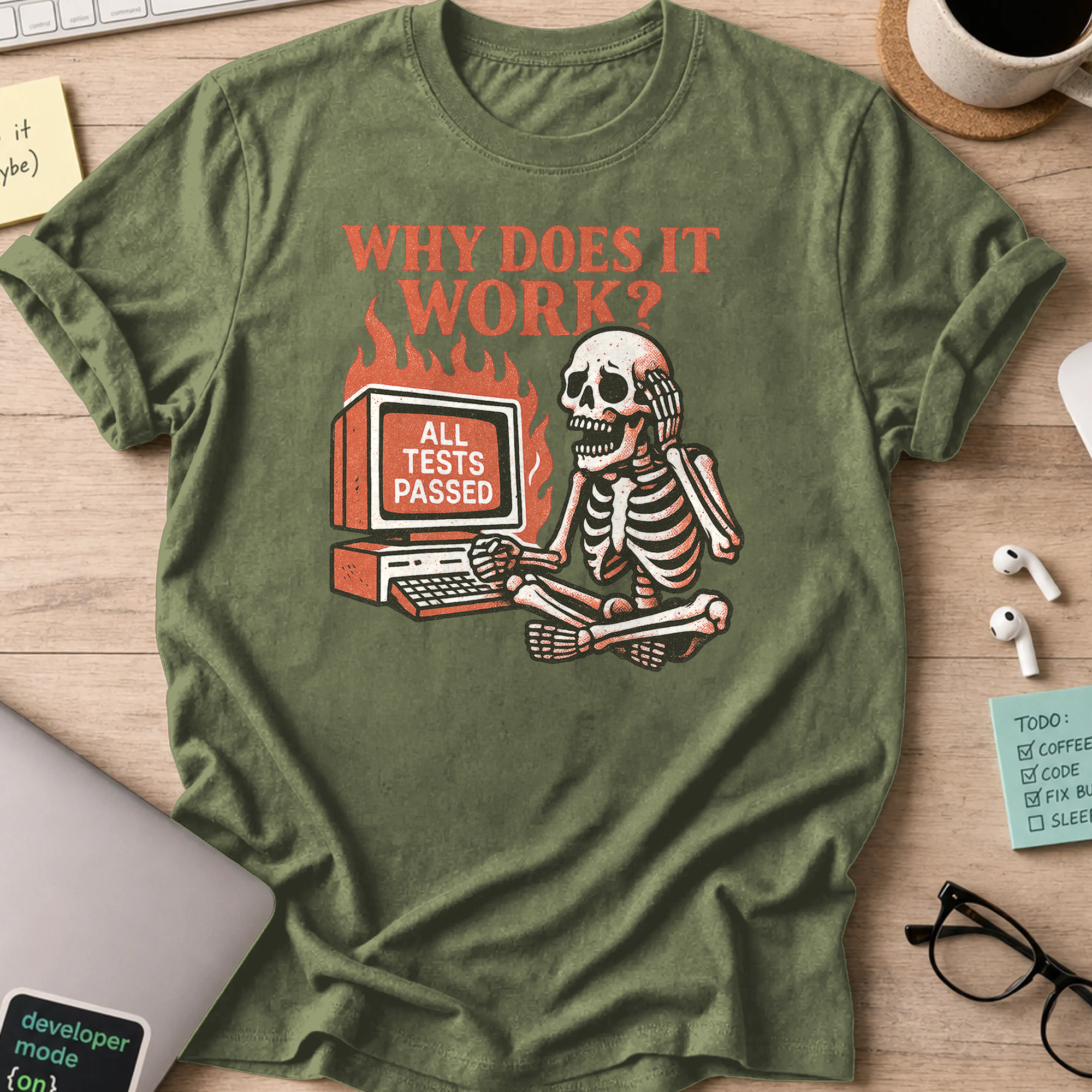 why does it work? all tests passed skeleton shirt - Military Green