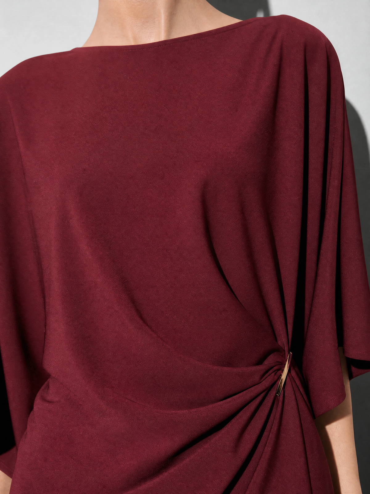 Relaxed-fit Top And High-waisted Wide-leg Pants Two-piece Set - Wine Red Premium Fabric Finish Macro