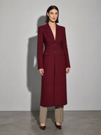 Women's Slim Temperament Long Overcoat Outerwear - Wine Red Premium Fabric Finish Main