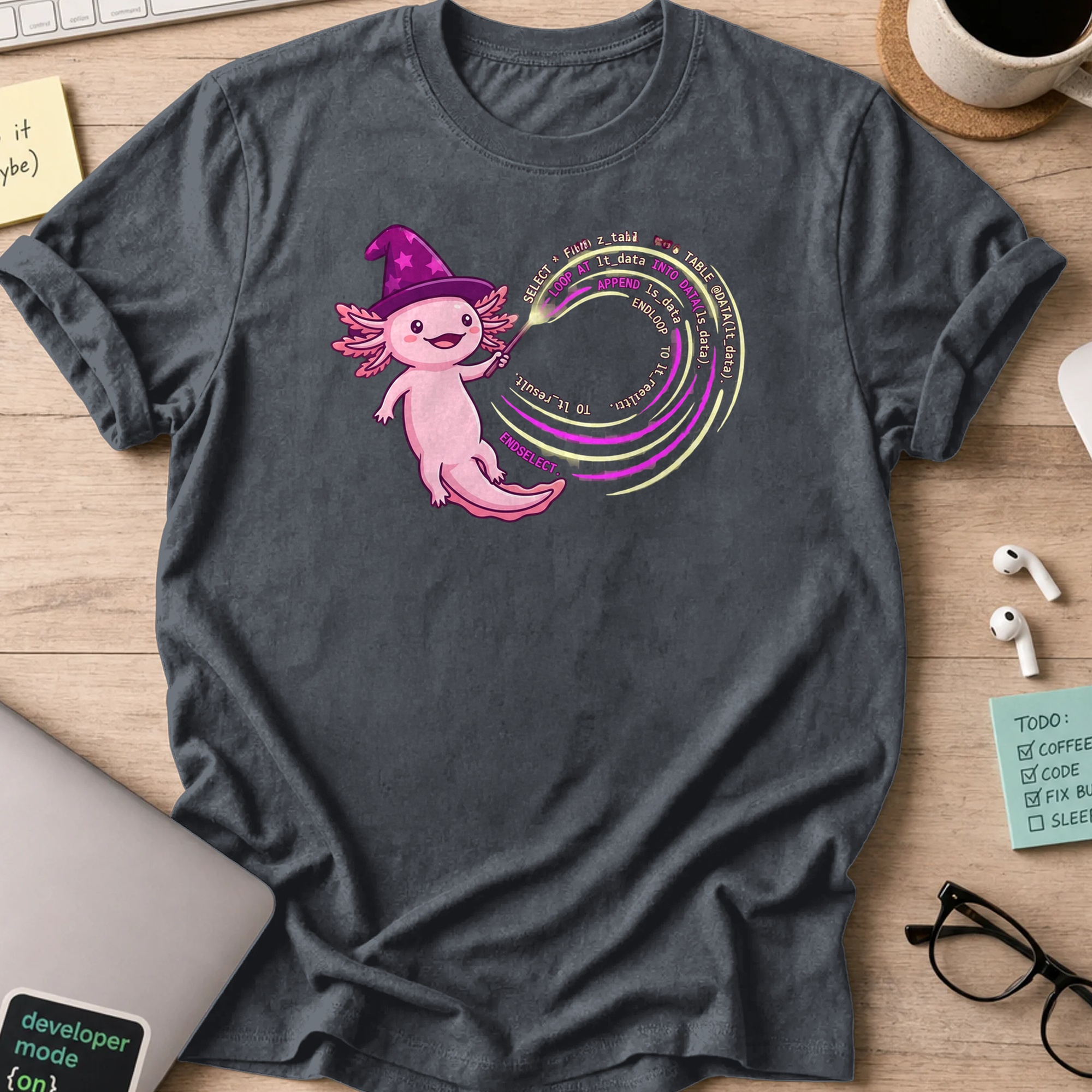 wizard axolotl coder shirt - Dark Heather