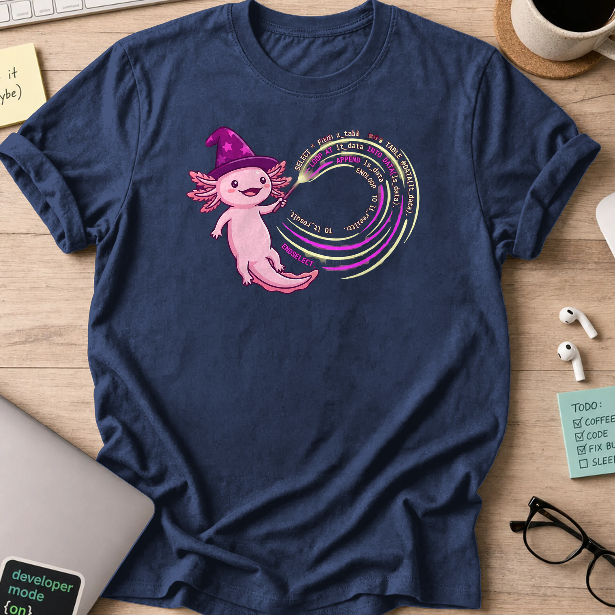 wizard axolotl coder shirt - Navy