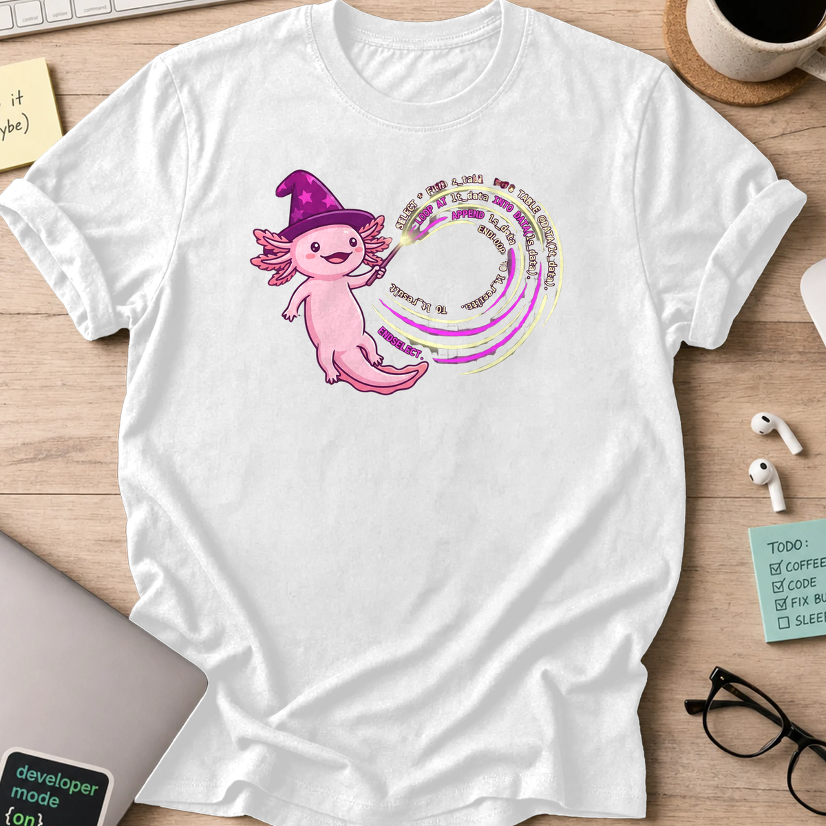 wizard axolotl coder shirt - White