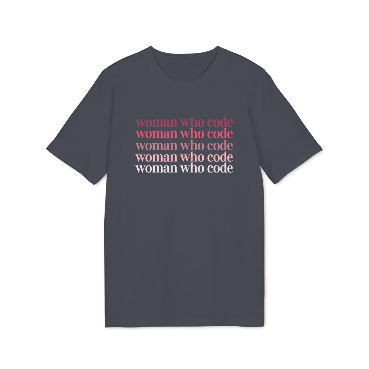 Woman Who Code Repeat Shirt — India Ink Grey — EU Creator 2.0 front mockup