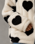 Women's Jacket Teddy Fleece Heart Print Full Zip