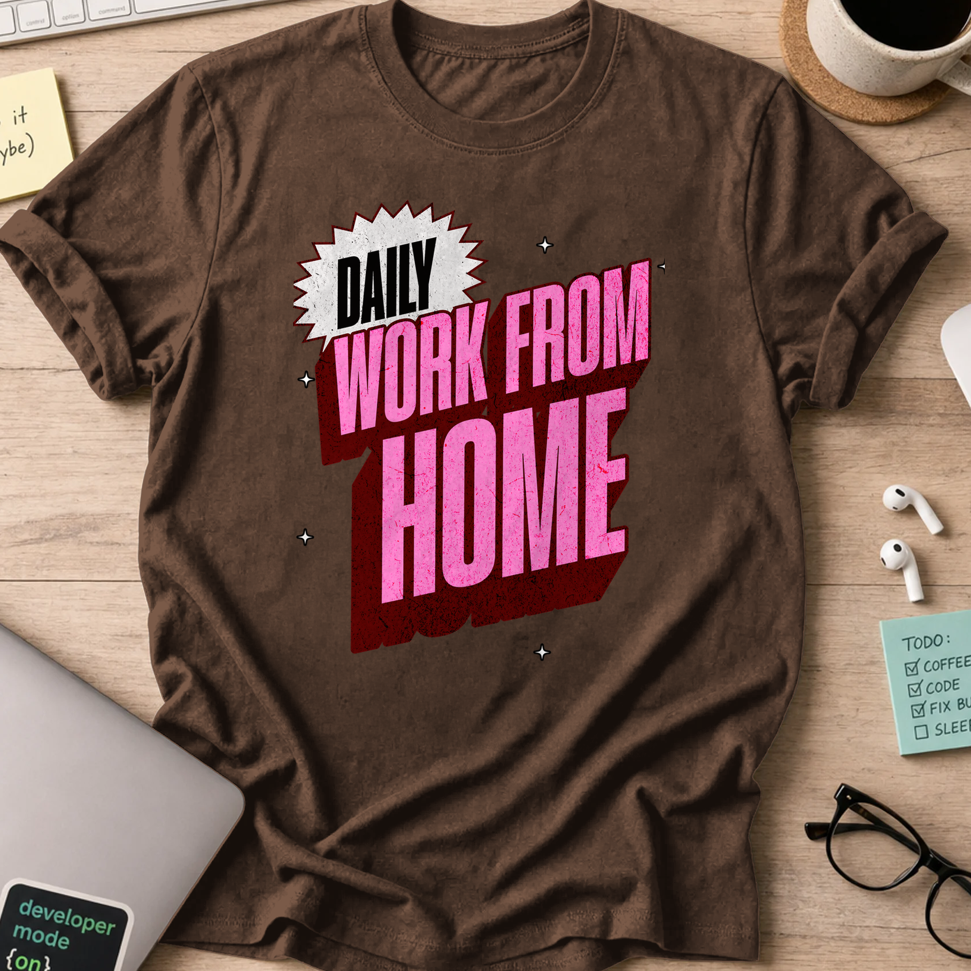 work from home daily text shirt - Dark Chocolate