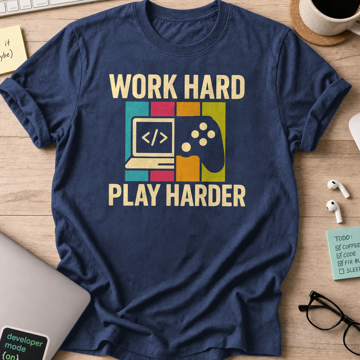work hard play harder shirt - Navy