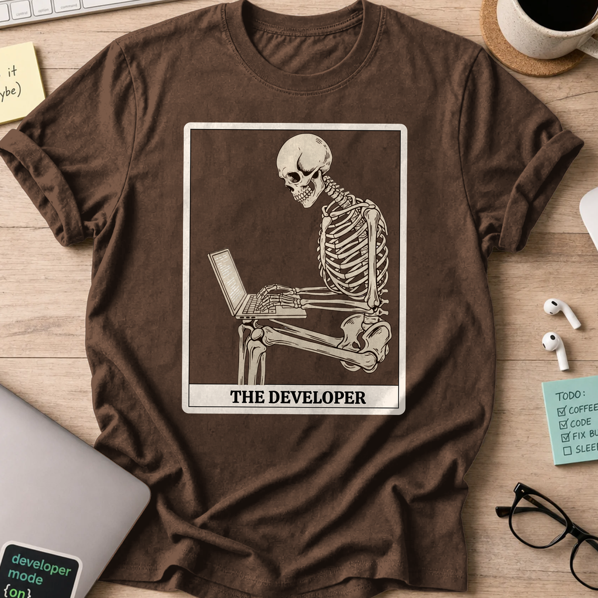 working skeleton developer shirt - Dark Chocolate