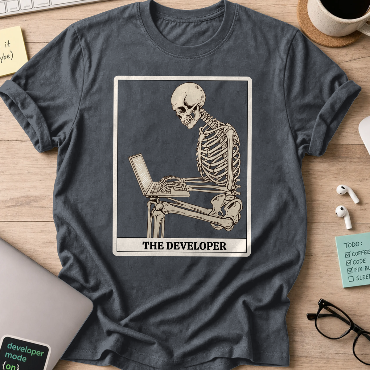 working skeleton developer shirt - Dark Heather