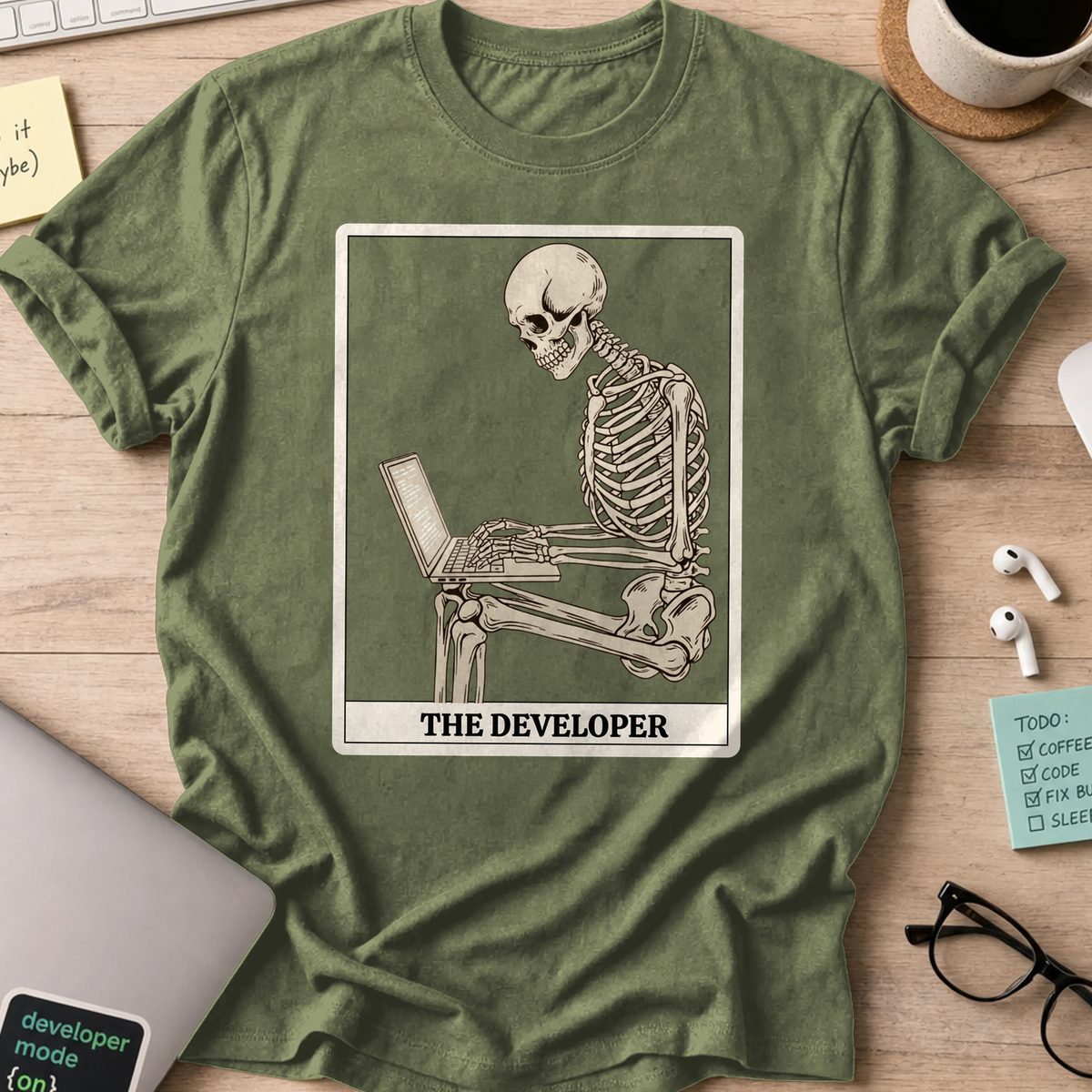 working skeleton developer shirt - Military Green