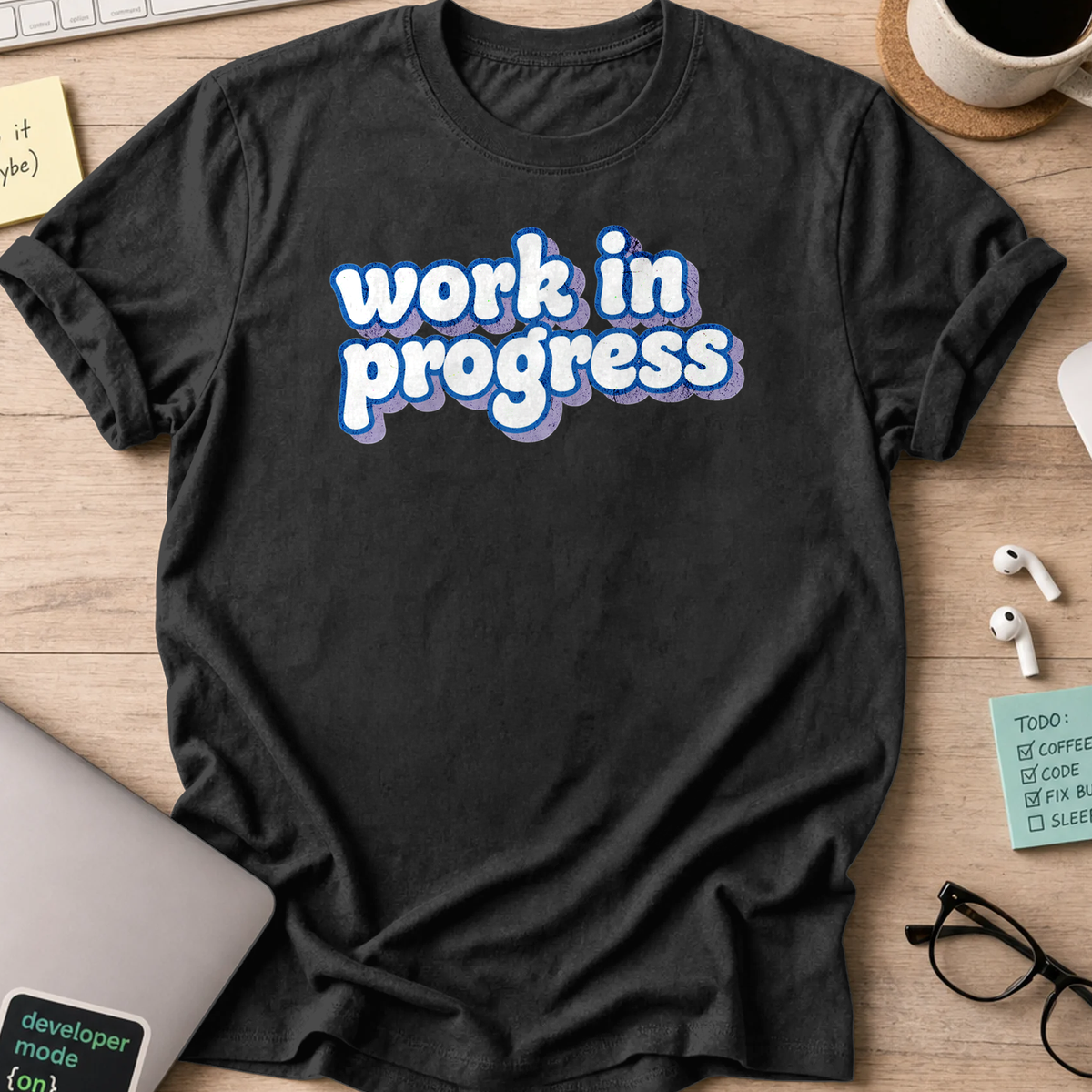 work in progress text shirt - Black