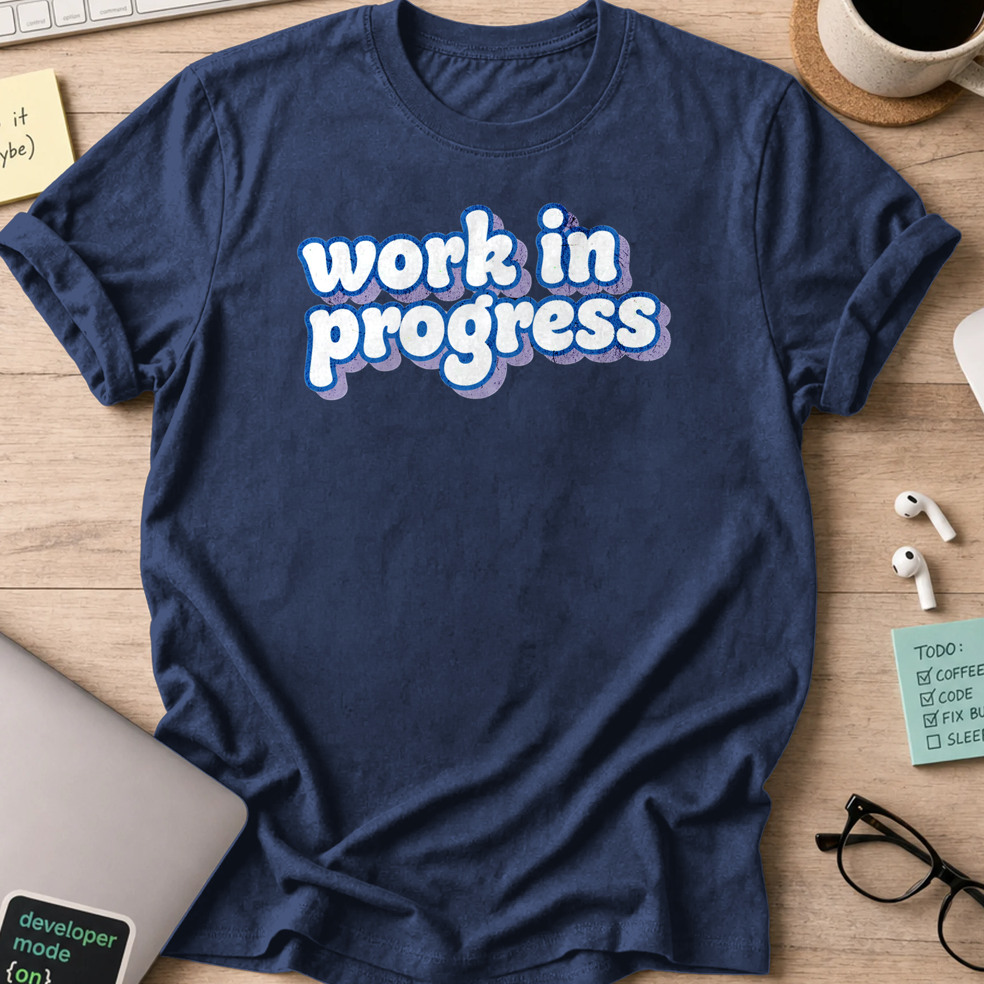work in progress text shirt - Navy