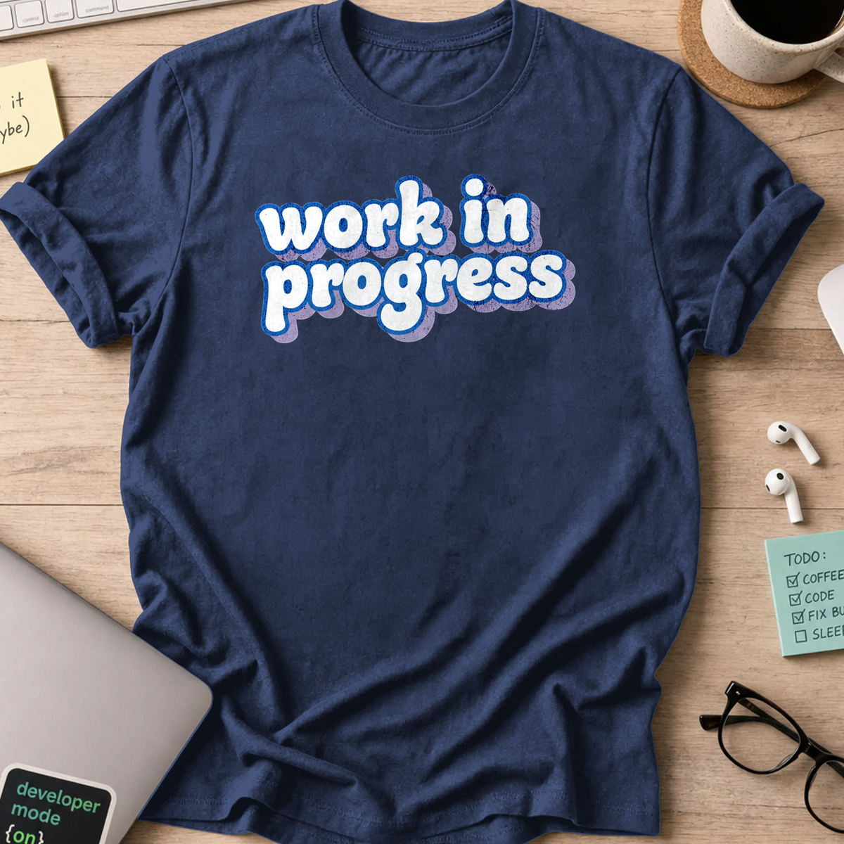 work in progress text shirt - Navy