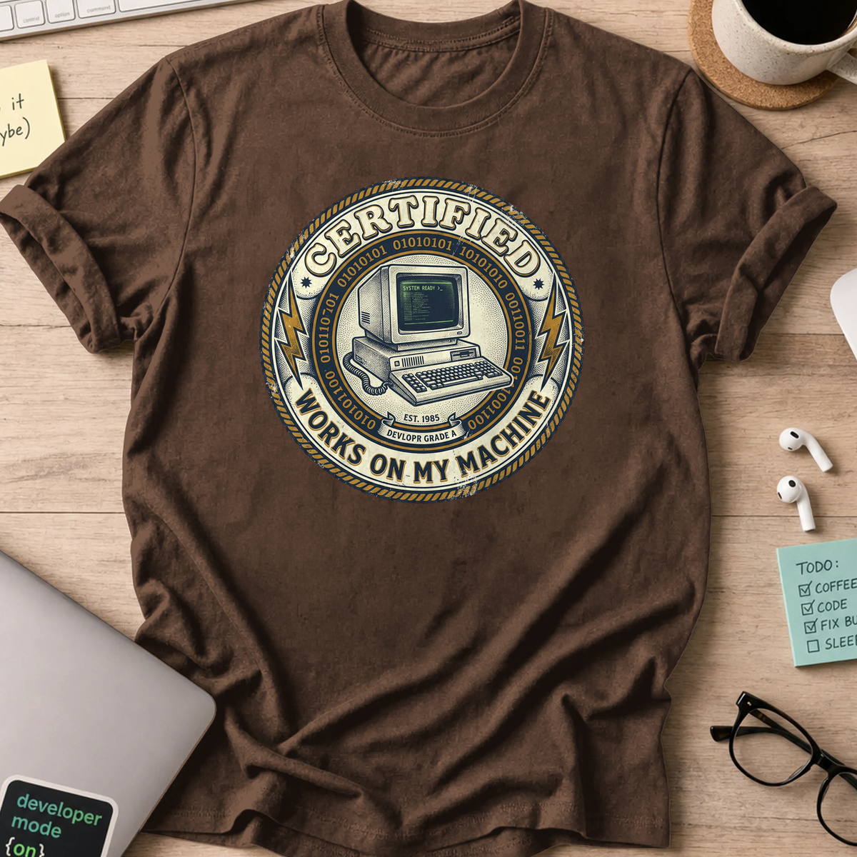 work on my machine shirt - Dark Chocolate