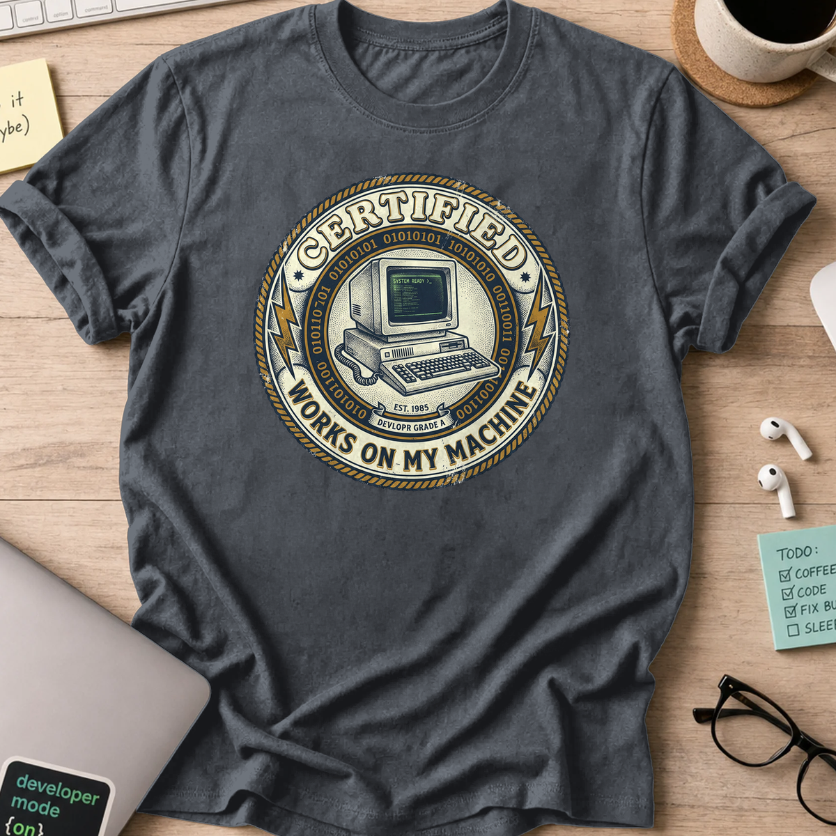 work on my machine shirt - Dark Heather