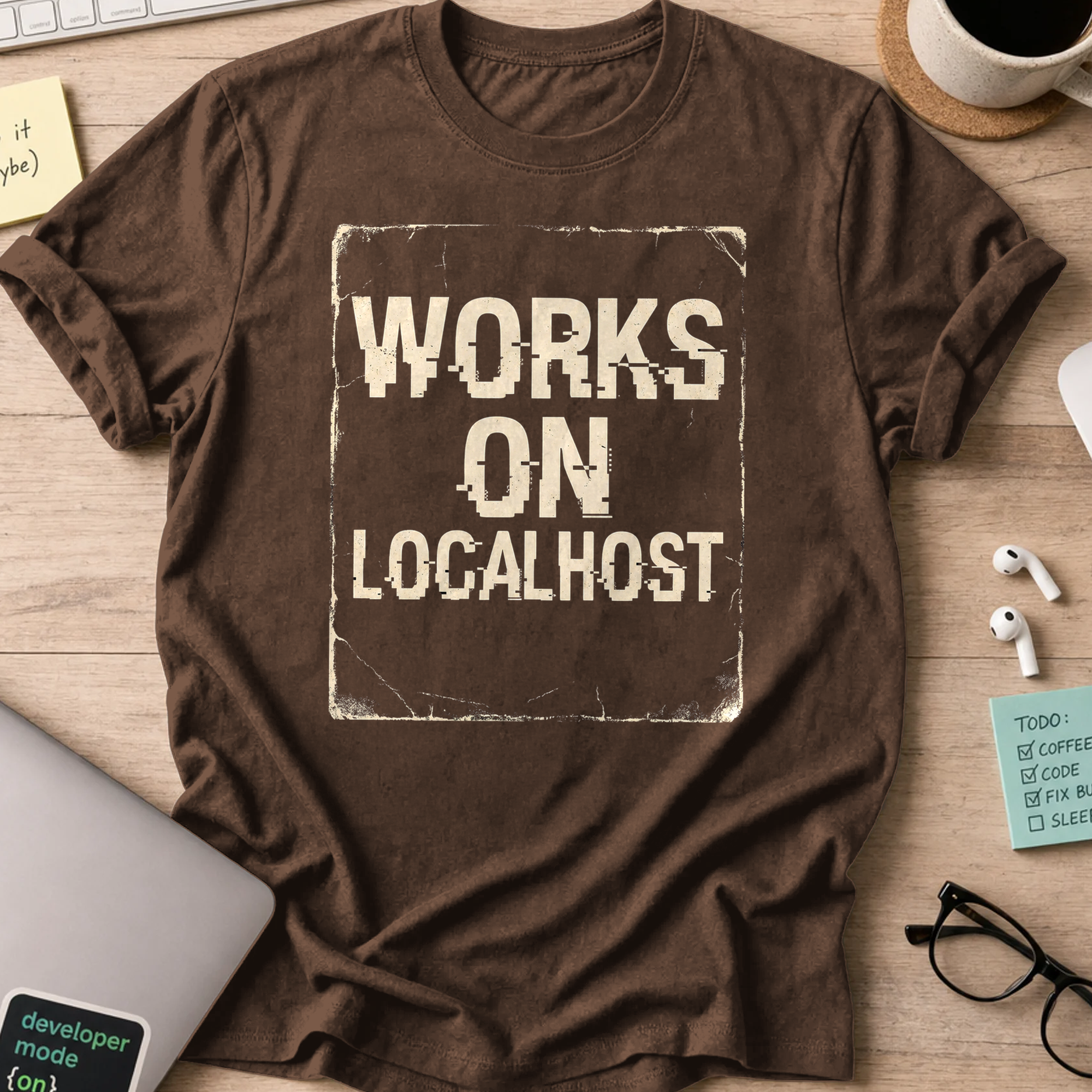 works on localhost shirt - Dark Chocolate