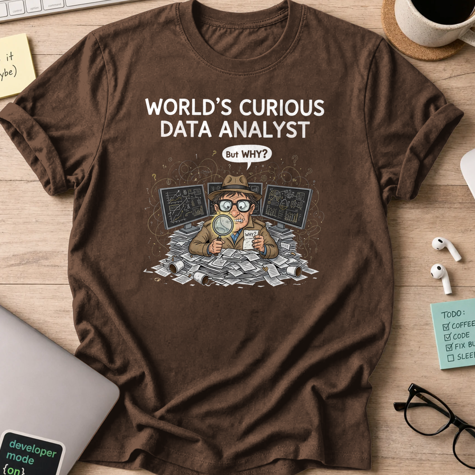 world's curious data analyst shirt - Dark Chocolate
