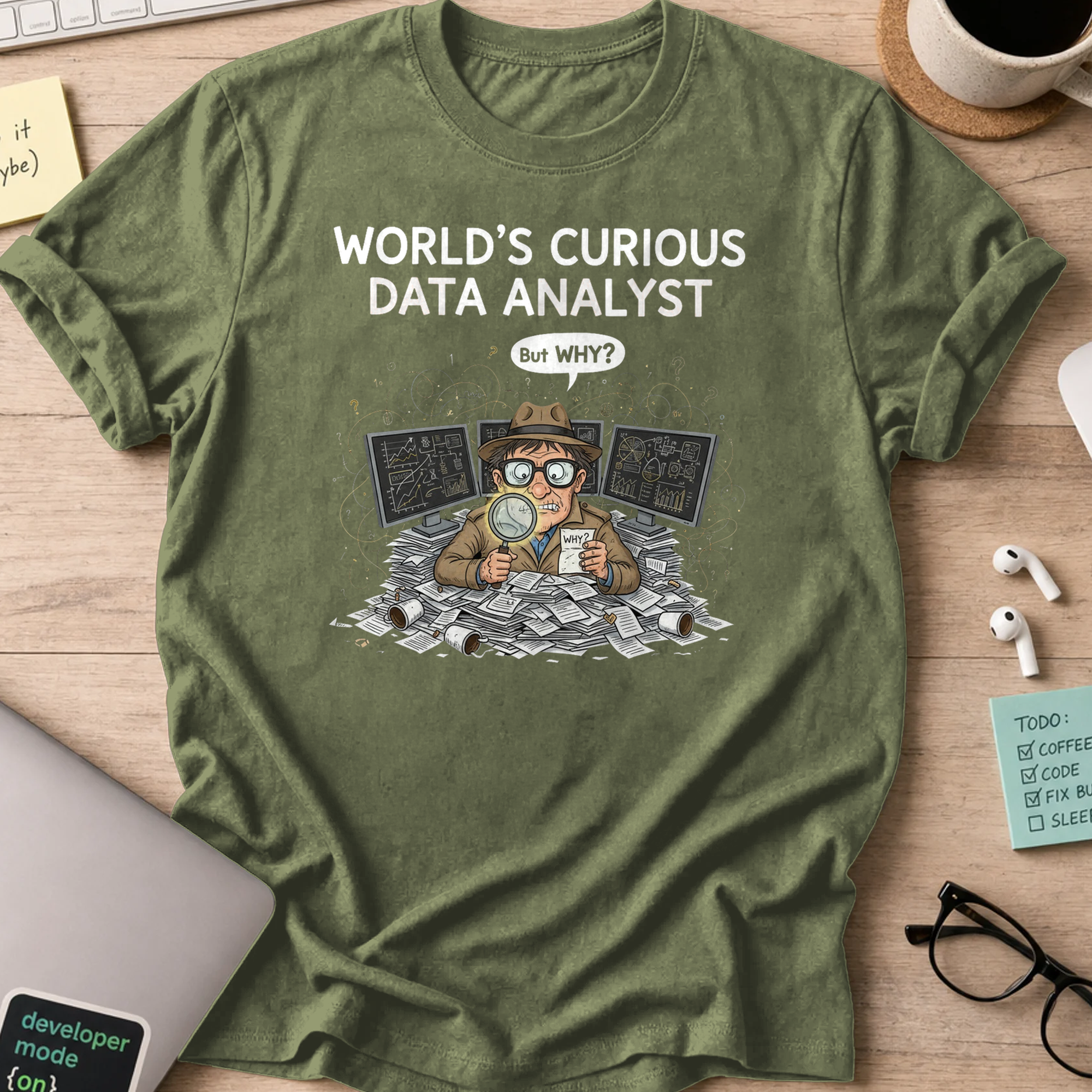 world's curious data analyst shirt - Military Green