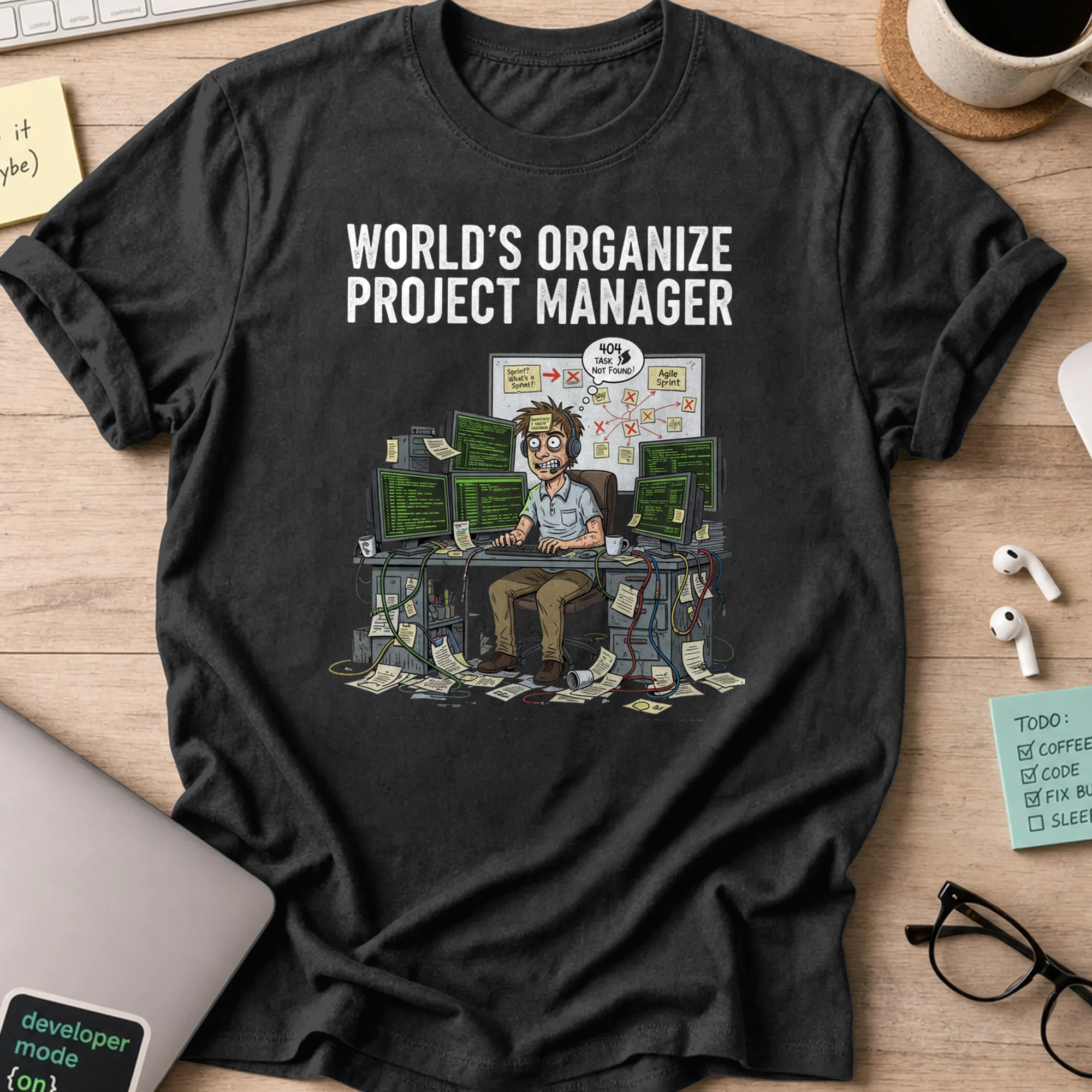 world's organize project manager shirt - Black