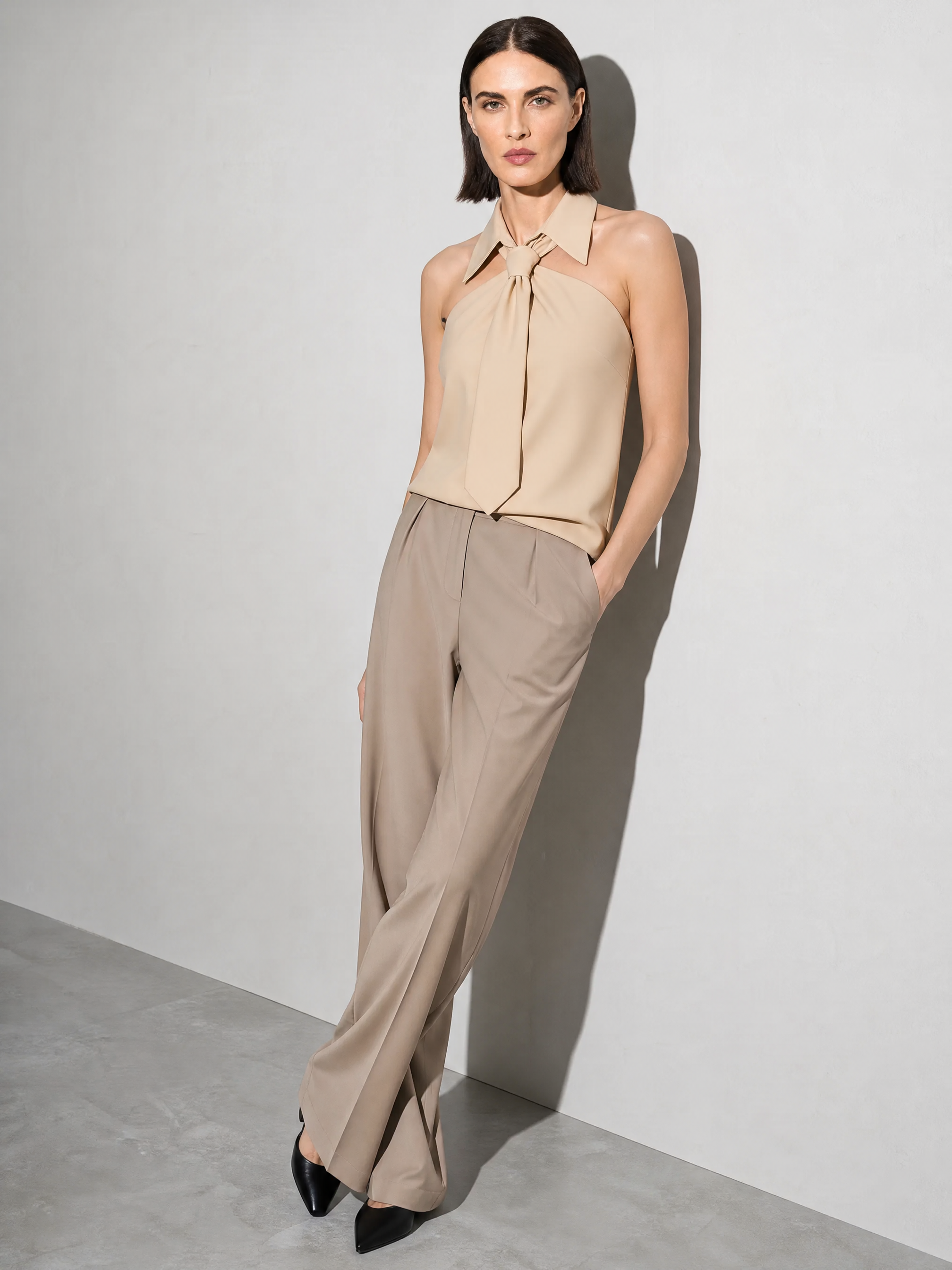 Polo Collar Tie Shirt Women's Design Vest - Yellow Premium Fabric Finish Seated Or Lean