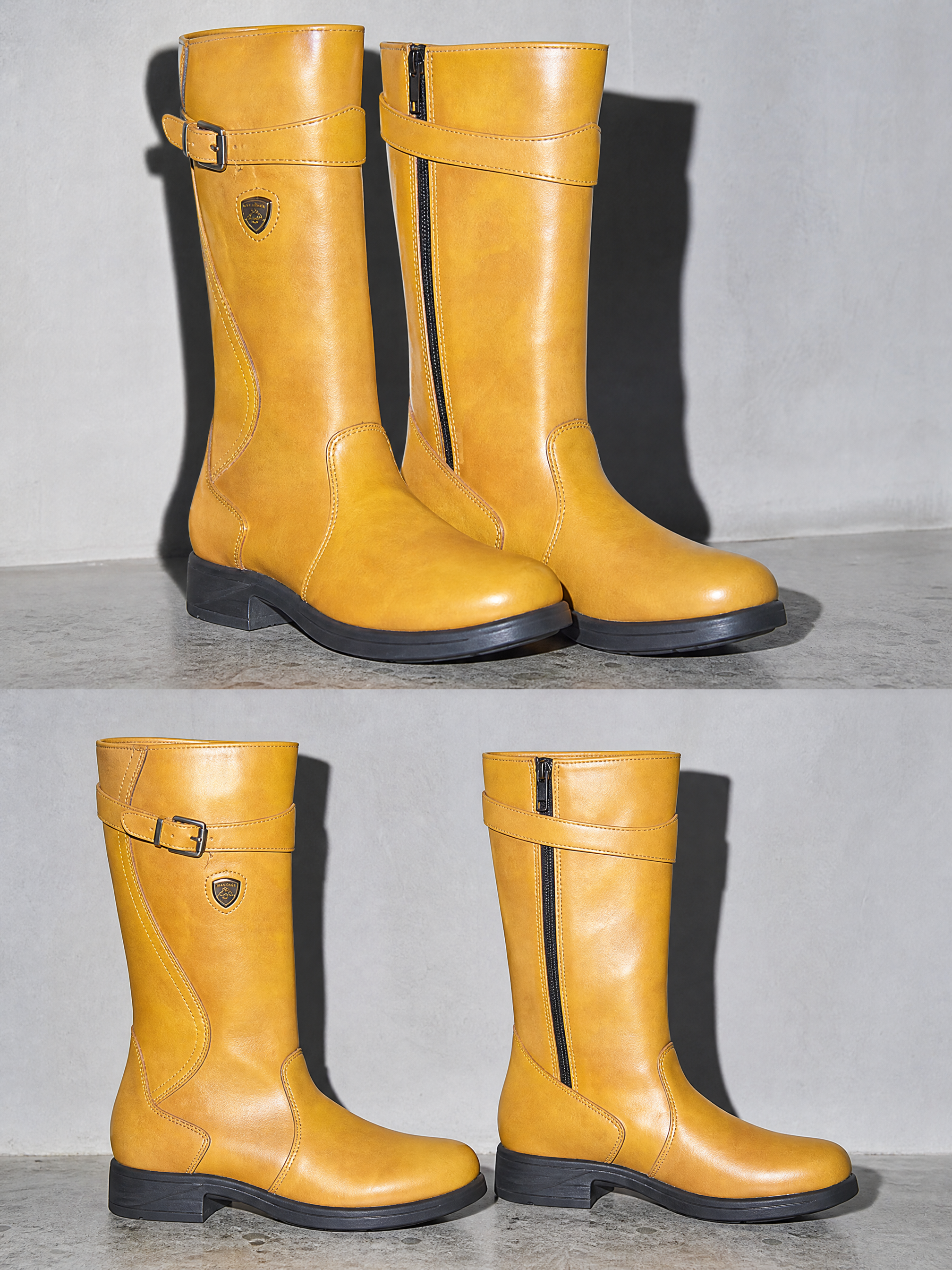 Women's mid-tube rider boots - Yellow Premium Leather Finish Shoe Macro