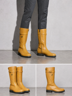 Women's mid-tube rider boots - Yellow Premium Leather Finish Shoe Worn