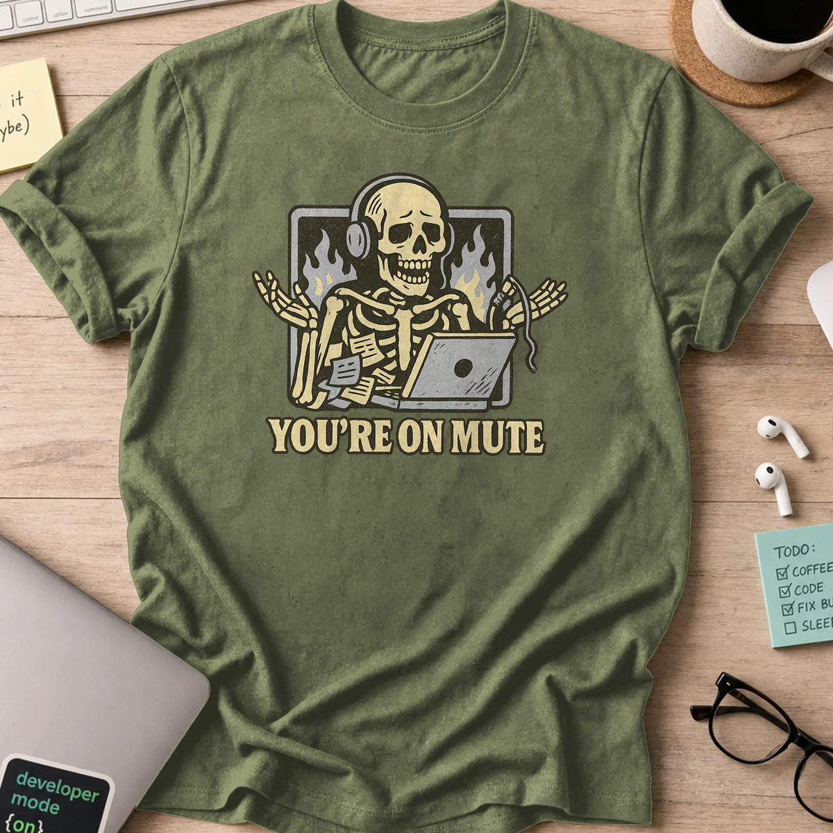 youre on mute skeleton shirt - Military Green